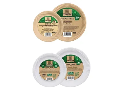Zdjęcie produktu dla Intertan SA. Zestaw papierowych talerzy (18 cm + 23 cm), 4 opakowania x 10 sztuk