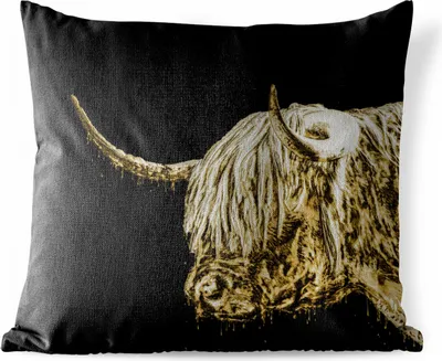 Produktbild von MuchoWow® Outdoor Kissen - Schottisches Hochlandrind - Schottische Kuh - Gold - 50x50 cm - Wetterfest - Lounge Kissen - Komfortabel - Kissen mit Bild