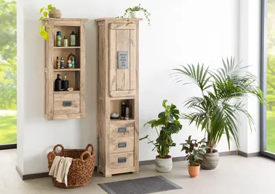 Produktbild von MASSIVMOEBEL24 Hochschrank Mango 50x35x195 whitewash lackiert RAILWAY #379