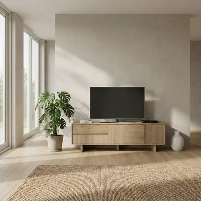 Image de Skye Decor, support TV de haute qualité en mélaminé 100%, finition chêne saphir, 180 cm