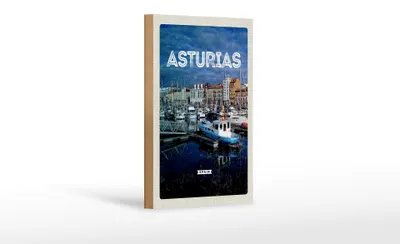 Produktbild von Holzschild Reise 12x18 cm Asturias Spanien Yachthafen Dekoration