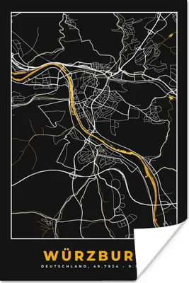 Produktbild von MuchoWow® Poster Stadtplan - Deutschland - Gold - Würzburg - Karte 120x180 cm - Kunstposter