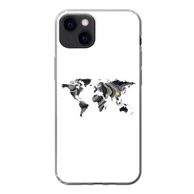 Produktbild von MuchoWow® Handyhülle Schutzhülle Hülle für iPhone 13 Weltkarte - Gold - Linie Silikon Softcase Handy Hülle - Karteninhaber