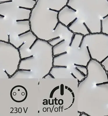 Productafbeelding van LED-kerstverlichting, cluster, voor binnen- en buitengebruik, 12 meter, 600 LED's, koud wit, met timer