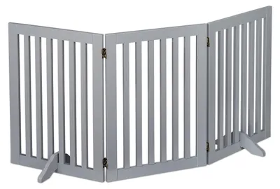 Productafbeelding van Relaxdays Afsluitraster, vrijstaand veiligheidshek, breedte x hoogte: 70 x 154 cm, met voetstuk, geschikt voor honden, inklapbaar, deuropening, grijs