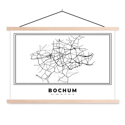 Produktbild von MuchoWow® Textilposter Deutschland - Bochum - Stadtplan - Karte - Schwarz-Weiß - Karte 60x40 cm mit holzfarbenen Rahmen - Bilder