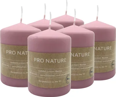 Image de Bougies piliers pressées Müller PRO NATURE - Lot de 6 - Bougies stéarines violettes - Bougies piliers non parfumées - Longue durée de combustion : 20 heures