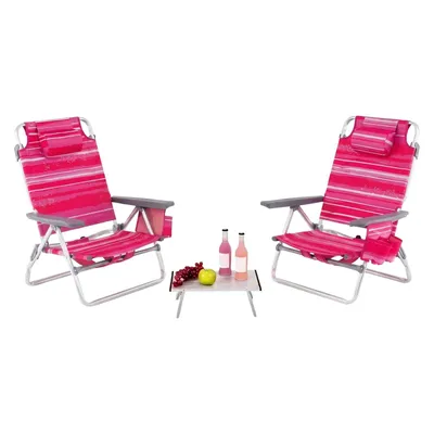 Produktbild von KOMFOTTEU Strandstühle klappbar mit Tisch, Campingstühle mit Kopfstütze & Verstellbarer Rückenlehne, Beachchair mit Eisbeutel & Getränkehalter & Aufbewahrungstasche, Klappstuhl bis 136 kg (Rosa)