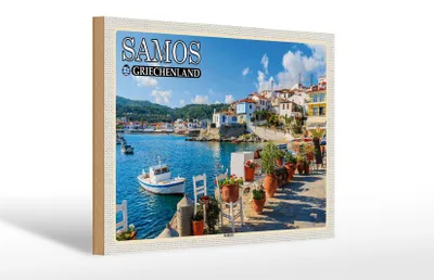 Produktbild von Holzschild Reise 30x20cm Samos Griechenland Kokkári Stadt Urlaub