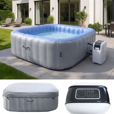 Produktbild von Whirlpool MCW-N97, 6 Personen, In-/Outdoor heizbar aufblasbar Pumpe PVC laminiert, eckig 198cm grau-blau