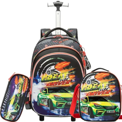 Immagine prodotto di Zaino da scuola con rotelle, colore verde menta, dimensioni 41,9x30x19,8 cm, set che include una borsa per il pranzo e un astuccio