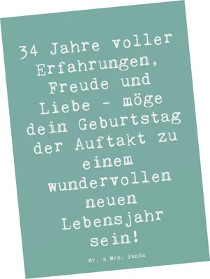 Produktbild von Mr. & Mrs. Panda Postkarte Spruch 34. Geburtstag Erlebnisse - Meeresbrise - Geschenk, Postkarten, Freunde, Sprüche, Grußkarte, Feier, Ansichtskarten, Geburtstagsgeschenk