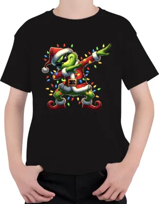 Produktbild von Grinch Dabbing Weihnachten Santa Lichterkette Lustig Geschenk Uni Kinder T-Shirt, Schwarz, 116