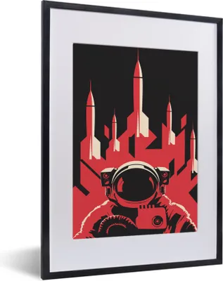 Produktbild von MuchoWow® MuchoWow® Gerahmtes Poster Astronaut - Rakete - Rosa 30x40 cm - Poster mit zchwarzem Bilderrahmen - Wandposter Schlafzimmer
