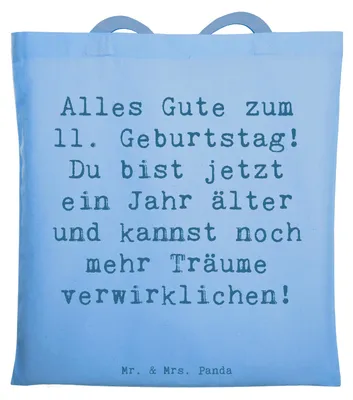 Produktbild von Mr. & Mrs. Panda Shopping Tasche Spruch 11. Geburtstag - Sky Blue - Geschenk, einkaufsshopper, Schultasche, Happy Birthday, Geburtstagsgeschenk, Tote Bag, Feiern