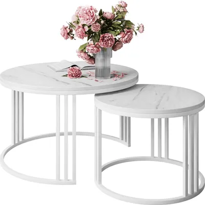 Produktbild von Runder Couchtisch 2in1 LORI LEVANTO, Weiß / marmor levanto