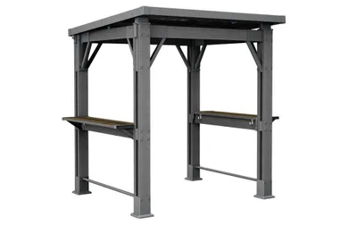 Produktbild von Keter Signature Grill-Pavillon – wetterfest, Holzoptik, Metallverstärkung, integrierte Haken und Ablageflächen, Dunkelgrau mit Walnuss Ablagen, Gazebo
