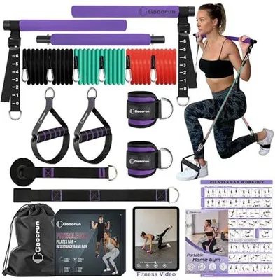 Produktbild von Famanu Pilatesstange mit Widerstandsbändern - tragbar für das Training zu Hause