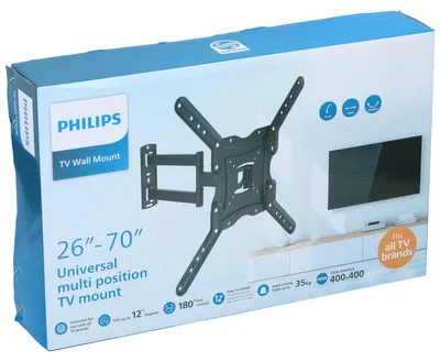 Immagine prodotto di Philips Supporto a parete per TV SQM9232/10 TV da 26" a 70" Max. 35 KG TV LED, LCD, QLED, OLED, TV curve e piatte Gestione dei cavi Fori di montaggio VESA Nero