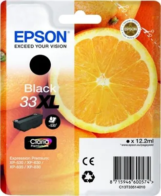 Zdjęcie produktu dla Epson Oranges Singlepack Black 33XL Claria Premium Ink, Wysoka (XL) wydajność, Czarny, Tusz na bazie pigmentu, 12,2 ml, 1 szt.
