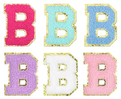 Chenille-Buchstaben-Patches 5,5 cm, selbstklebend, 6er-Set, mehrfarbig, B