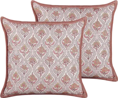 Produktbild von BELIANI Dekokissen 2er Set Rot und Cremeweiß Baumwolle 45 x 45 cm Bezug mit Füllung Reißverschluss Paspel Blumenmuster Retro Wohnzimmer Schlafzimmer