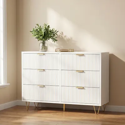 Produktbild von INONEFT Kommode mit 6 Schubladen, Sideboard mit Golden Griffe und Metellbeinen, Aufbewahrungsmöbel für Schlafzimmer/Wohnzimmer