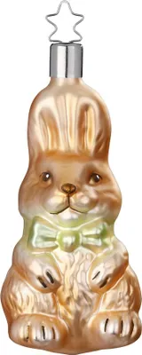 Produktbild von Christbaumschmuck Hase mit Fliege-Schleife Glas 10.5cm braun, 1 Stück