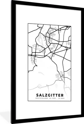Produktbild von MuchoWow® Gerahmtes Poster Stadtplan - Salzgitter - Karte 60x90 cm - Poster mit Schwarzem Bilderrahmen Wandposter Rahmen Foto Bilder - Dekoration - Wandposter Wohnzimmer - Hochwertig