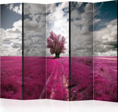 Produktbild von Akusticher Raumteiler Landschaft Foto Paravent 225x172 cm beidseitig auf Vlies-Leinwand bedruckt Akustikschaum Trennwand Spanische Wand Sichtschutz Home Office Himmel Blumen Baum c-C-0268-z-c