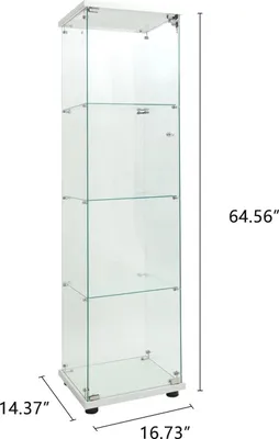 Produktbild von Glas-Vitrinenschrank - Einzeltür, 4 Böden - Mit Beleuchtung - 164 x 42,5 x 36,5 cm - Kunststoffrahmen - Weiß