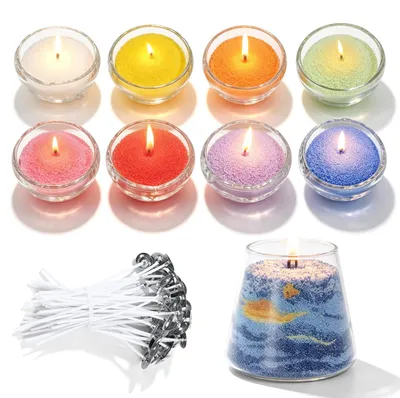 Kerzensand-Set, 800 g, 8 Farben, mit Dochten, DIY