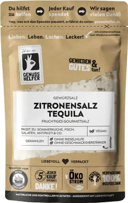 Produktbild von Zitronensalz Tequila, leckeres Salz mit Zitronenaroma, Gourmet Salz für Feinschmecker, 100g