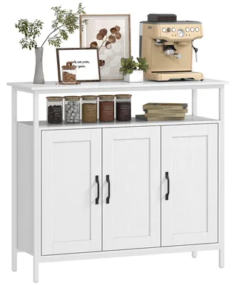 Immagine prodotto di HOMCOM Credenza da Cucina con Ripiano Aperto e 2 Armadietti, in Legno e Acciaio, 100x35x88 cm, Bianco