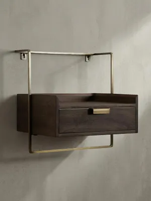 Der hängende Nachtschrank aus dunkelbraunem Massivholz als praktisches und stilvolles Möbelstück für moderne und klassische Schlafzimmer._#sku_SAFWL7.159#