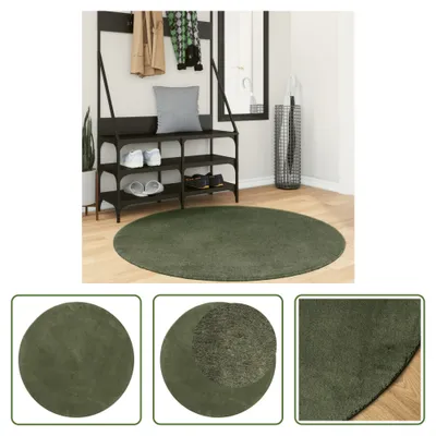 Immagine prodotto di The Living Store Tappeto HUARTE a pelo corto morbido e lavabile verde bosco Ø 120 cm