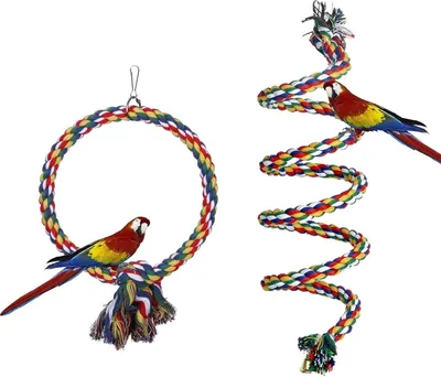 Produktbild von Vogelspielzeug für Papageien 2 Stück, Vogel Papagei Spielzeug Sittiche Hängespielzeug Glöckchen Swing 150 cm und 17,8 cm Durchmesser Vogelschaukel für Wellensittiche, Nymphensittiche