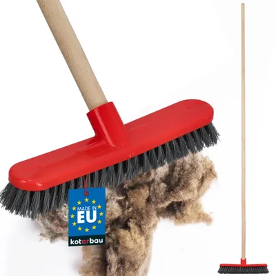 Immagine prodotto di KOTARBAU® Spazzola per pavimenti da 26 cm con setole in PVC, spazzolone con manico in legno, spazzola per la pulizia di pavimenti in plastica