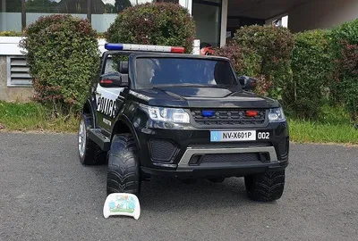 Produktbild von Kinderauto elektrisch Polizei 4x4 Allrad Kinder Elektro Auto 2-Sitzer Polizeiauto in schwarz 12V