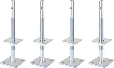 Zdjęcie produktu dla Alberts 4 x wsporniki dwuteowe, z regulacją wysokości 100 - 230 mm, wysokość 340 mm, ocynkowane, pasywowane grubowarstwowo, do przykręcenia