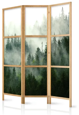 Produktbild von Muralo Japanischer PARAVENT 3-teilig Raumteiler klappbar PREMIUM-Vliesleinwand WALD IM NEBEL für Schlafzimmer 135cmx172cm