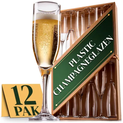 12 unzerbrechliche Champagnergläser, 150 ml, wiederverwendbar, klar
