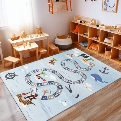 Produktbild von Teppich Kinderzimmer Flauschiger Kinderteppich und Weicher & Rutschfester Spielteppich für Mädchen & Jungen, Größe: 120 x 170 cm, Farbe: Blau-8