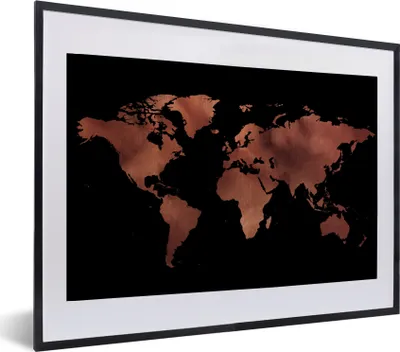 Produktbild von MuchoWow® MuchoWow® Gerahmtes Poster Weltkarte - Schwarz - Rot 60x40 cm - Poster mit zchwarzem Bilderrahmen - Schlafzimmer - Plakat in Rahmen - Drucken