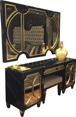 Produktbild von Casa Padrino Luxus Barock Schlafzimmer Set Schwarz / Gold - 1 Wandspiegel & 1 Kommode & 1 Sitzhocker - Schlafzimmer Möbel - Edel & Prunkvoll