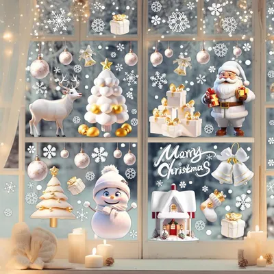 Productafbeelding van Kerstdecoratie, statische stickers, verwijderbaar, vinyl, kerstman, kerstboom, sneeuwpop, sneeuwvlok, hert, doe-het-zelf, wanddecoratie, raamdecoratie, deurdecoratie, wandplaat, etalagedecoratie