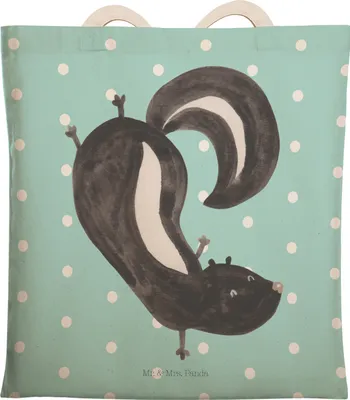Produktbild von Mr. & Mrs. Panda Stofftragetasche Stinktier Handstand - Türkis Pastell - Geschenk, Skunk, Alltagstasche, Tote Bag, Tasche, Beuteltasche, Wildtier, markttasche, Spielplatz