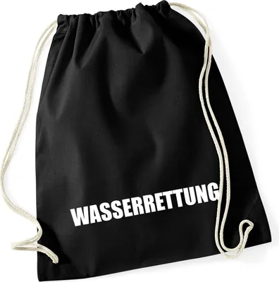 Produktbild von Huuraa Turnbeutel Wasserrettung Schriftzug 12 Liter Black Baumwolle Rucksack Geschenkidee