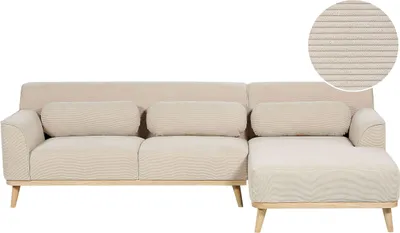 Zdjęcie produktu dla BELIANI Narożnik lewostronny beżowy sztruksowa tapicerka 3-osobowy drewniane nóżki kanapa sofa retro salon