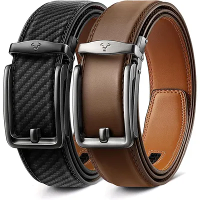 Immagine prodotto di Cintura da uomo, confezione da 2, con fibbia a scatto automatica, in pelle, larghezza 35 mm, regolabile, lunghezza 135 cm, colore nero/marrone